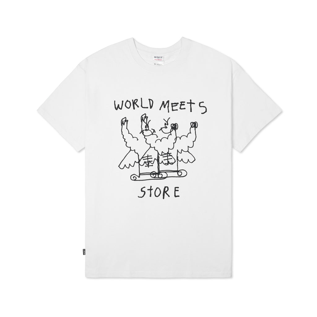 World Meets Flying Pens Tee Washed White